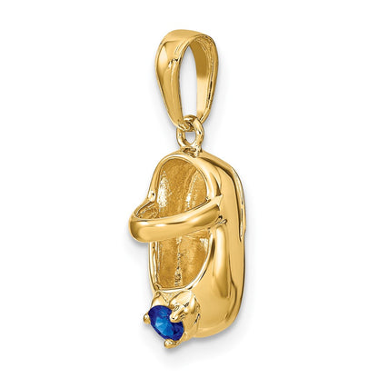 10K 3-D September/Blue Synthetic Stone Engraveable Baby Shoe Charm