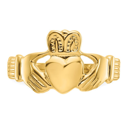 10k Polished Mens Claddagh Ring