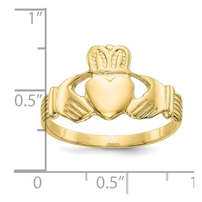 10k Polished Mens Claddagh Ring