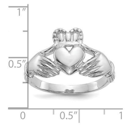 10k White Gold Polished Mens Claddagh Ring
