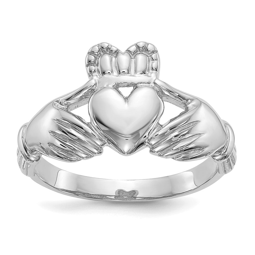 10k White Gold Polished Mens Claddagh Ring