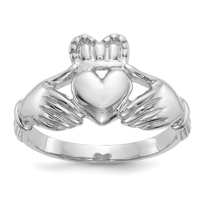10k White Gold Polished Mens Claddagh Ring