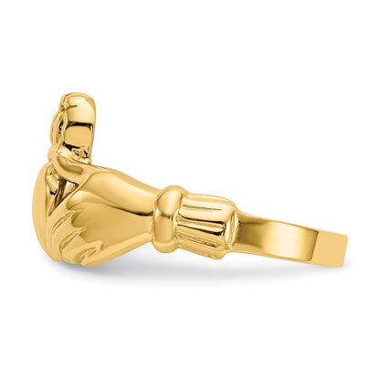10k Polished Mens Claddagh Ring