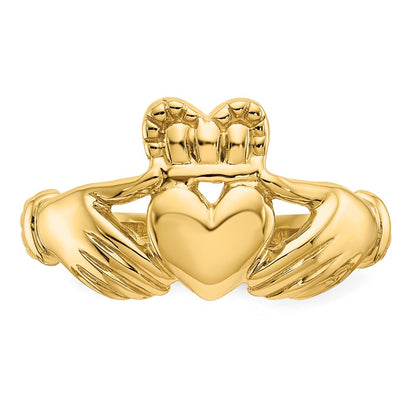 10k Polished Mens Claddagh Ring