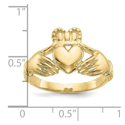10k Polished Mens Claddagh Ring