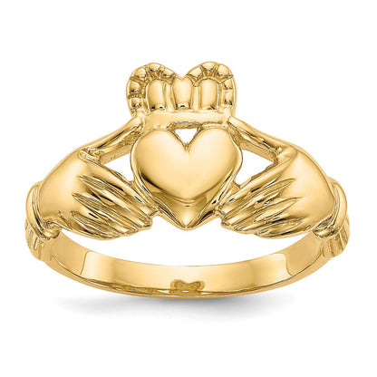 10k Polished Mens Claddagh Ring