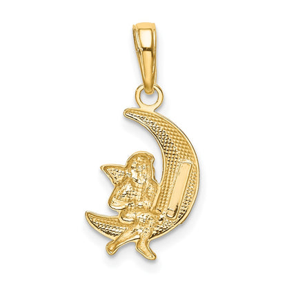 10k and White Rhodium Polished Moon with Angel Pendant