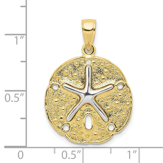 10k Two-Tone Cut-out Large Sand Dollar with Starfish Pendant