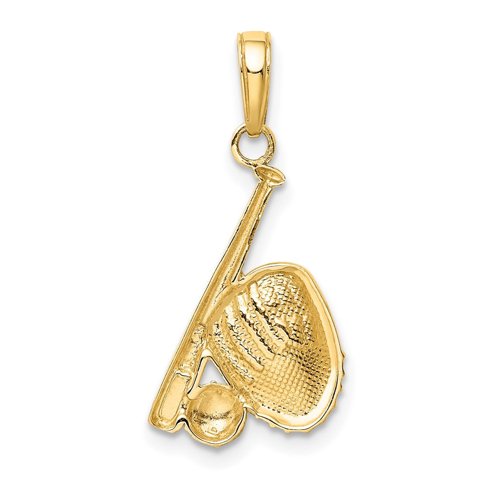 10K and White Rhodium Baseball/Bat/Glove Pendant