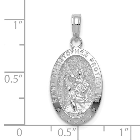 10k White Gold Saint Oval Christopher Medal Pendant