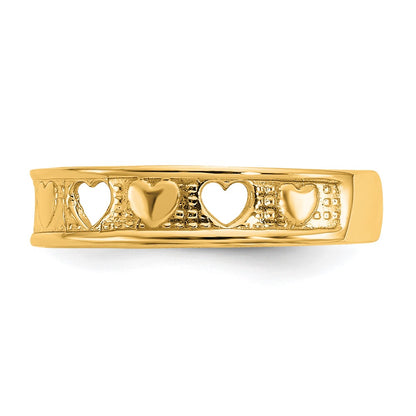 10k Polished with Cut-out Hearts Toe Ring