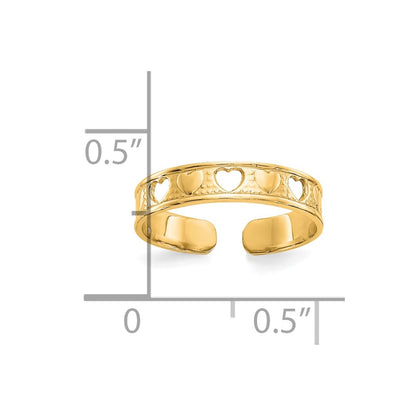 10k Polished with Cut-out Hearts Toe Ring