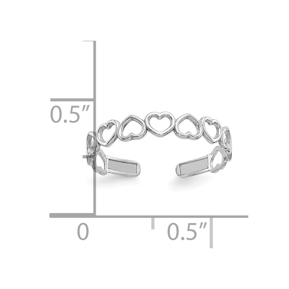 10k White Gold Polished Cut-out Hearts Toe Ring