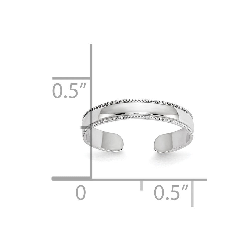 10k White Gold Polished 3mm Milgrain Adjustable Toe Ring