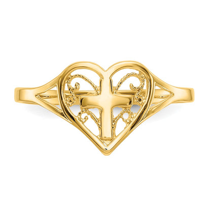 10k Polished Cross in Heart Ring