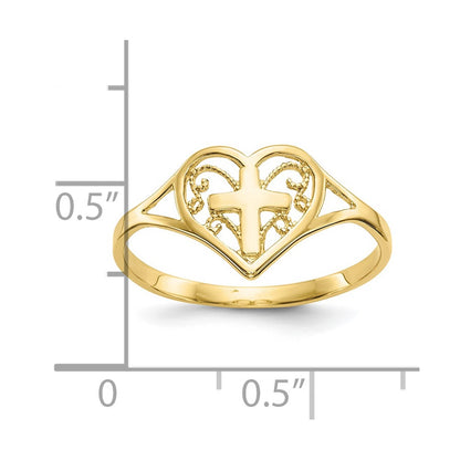 10k Polished Cross in Heart Ring