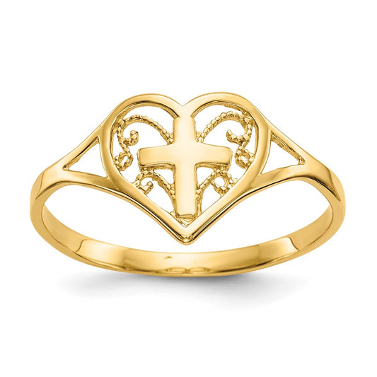 10k Polished Heart w/ Cross Ring