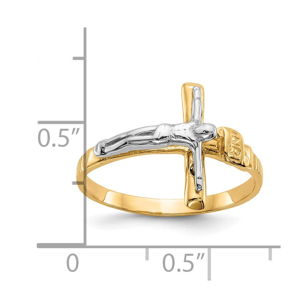 10k Two-tone Polished INRI Crucifix Ring