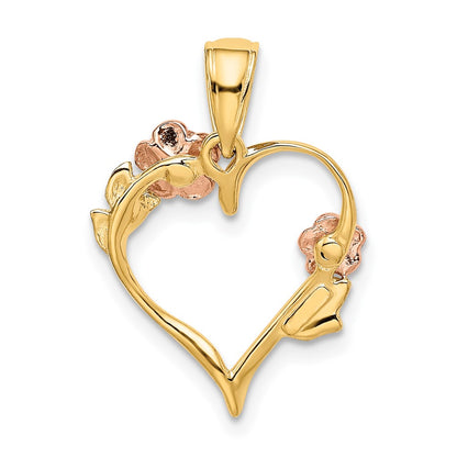 10K Two-Tone with White Rhodium Polished Flower Heart Pendant