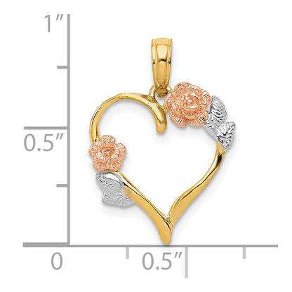 10K Two-Tone with White Rhodium Polished Flower Heart Pendant