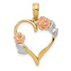 10K Two-Tone with White Rhodium Polished Flower Heart Pendant