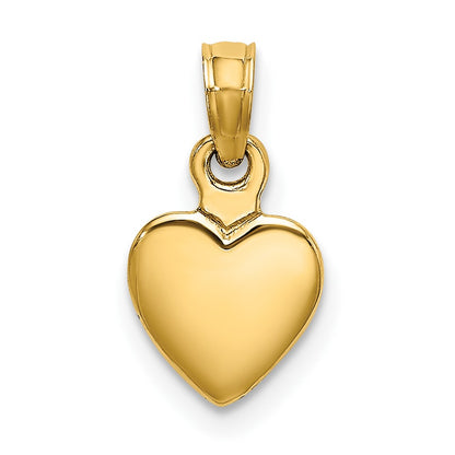 10K Polished Solid 3-D Small Heart Pendant
