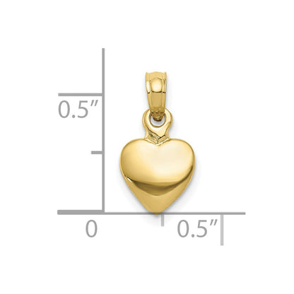 10K Polished Solid 3-D Small Heart Pendant