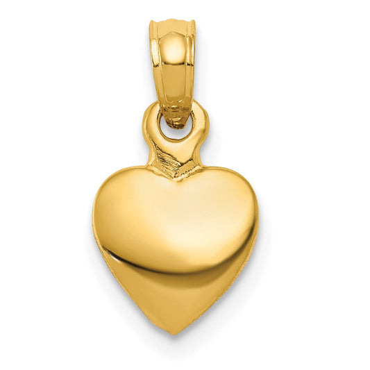 10K Polished Solid 3-D Small Heart Pendant
