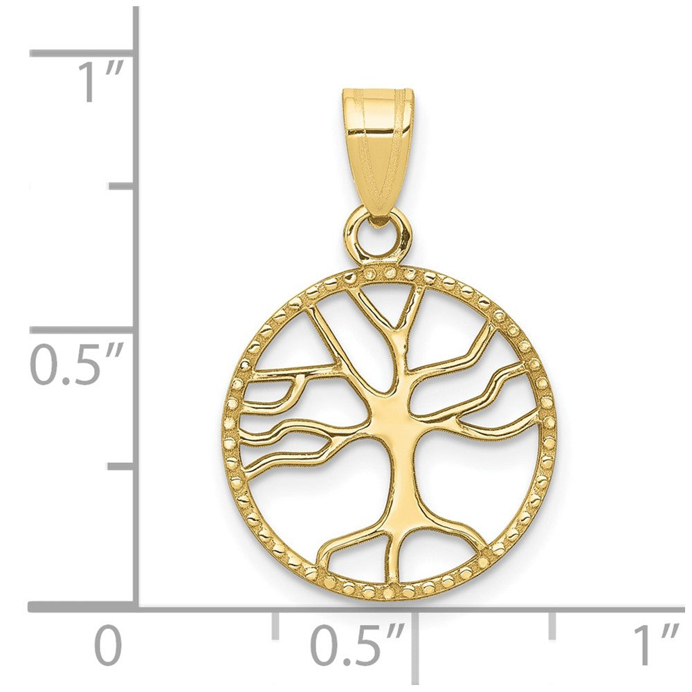 10K Polished Small Tree of Life in Round Pendant