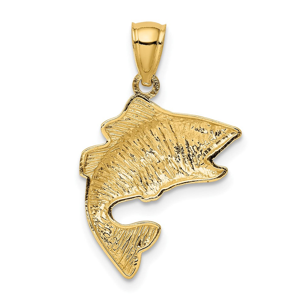 10k Polished and Textured Bass Fish Pendant