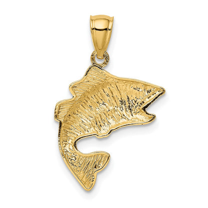 10k Polished and Textured Bass Fish Pendant