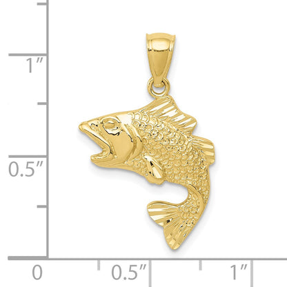 10k Polished and Textured Bass Fish Pendant