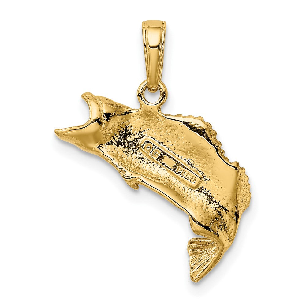 10k Polished and Textured Bass Fish Pendant