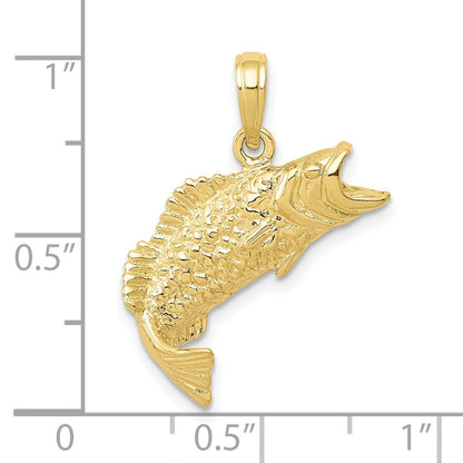 10k Polished and Textured Bass Fish Pendant