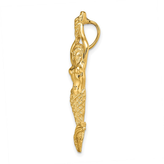 10K Polished Textured Mermaid Chain Slide Pendant