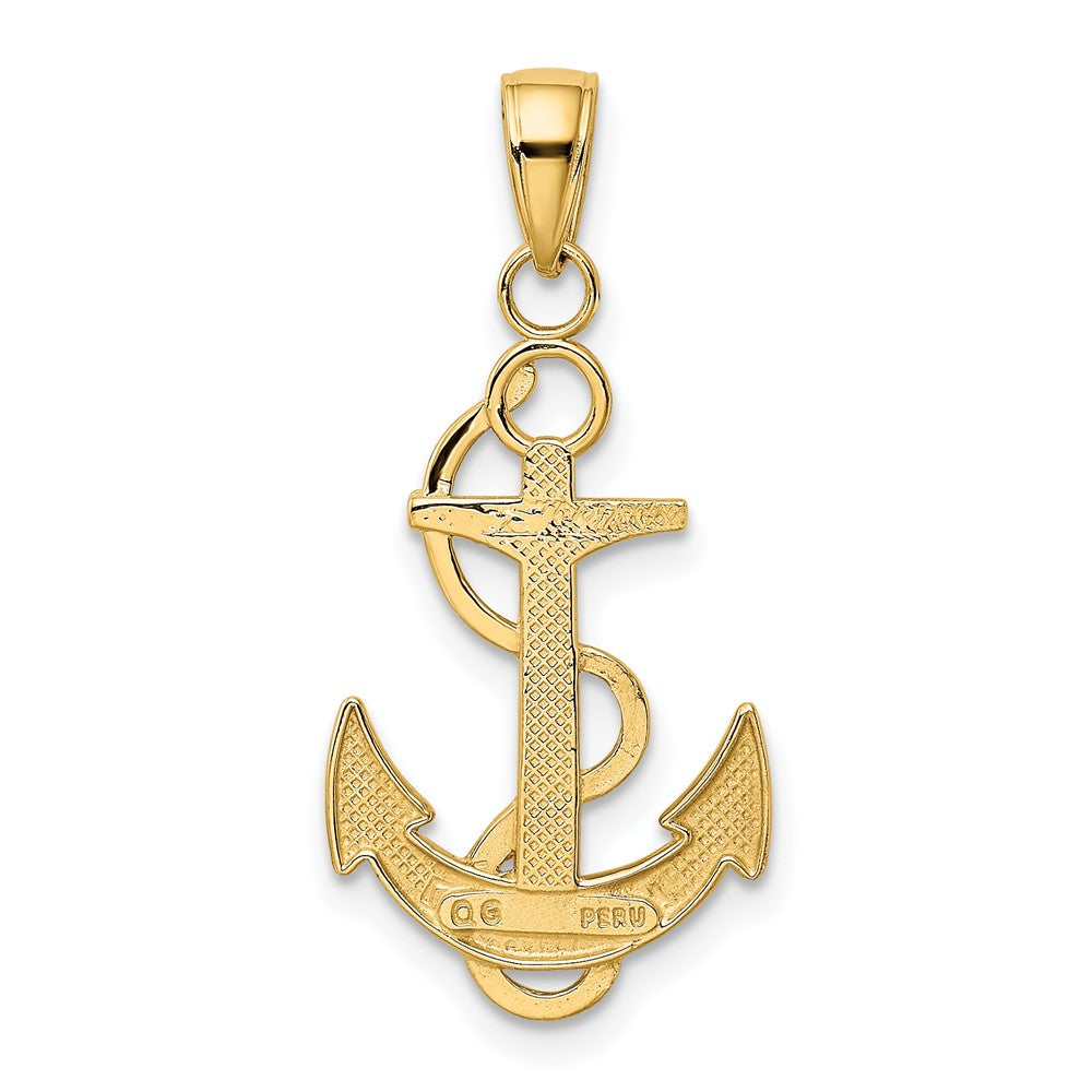10K Polished Anchor with Textured Rope Pendant