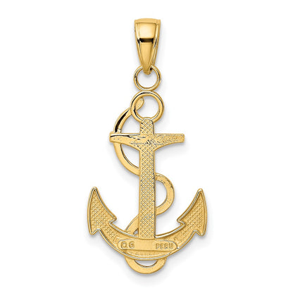 10K Polished Anchor with Textured Rope Pendant