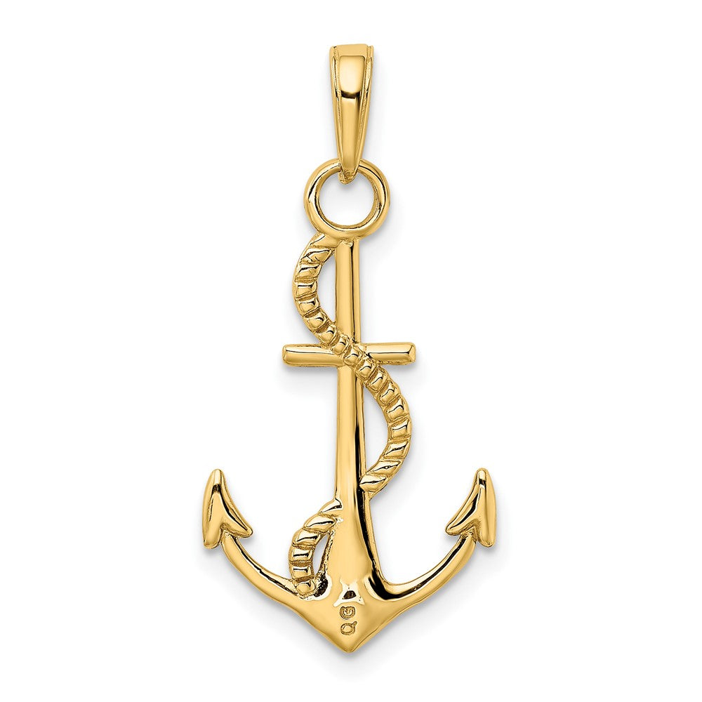 10K Polished Anchor with Rope Pendant