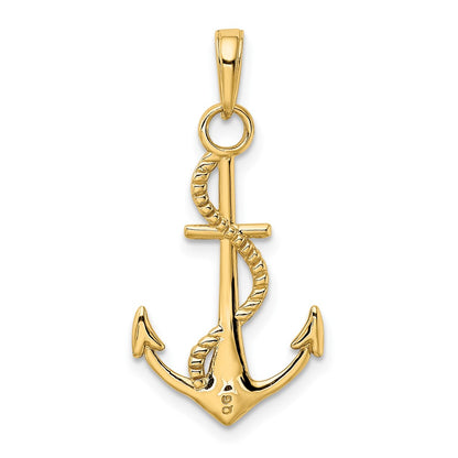 10K Polished Anchor with Rope Pendant