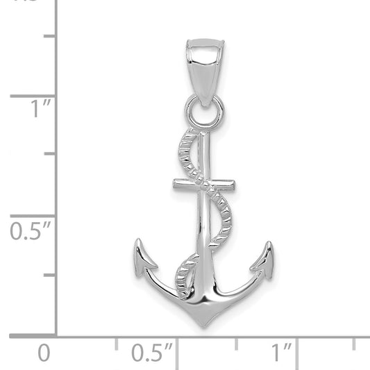 10K White Gold  Polished Anchor with Rope Pendant