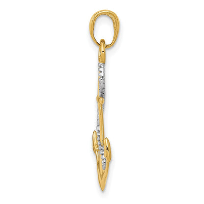 10K and White Rhodium Polished Anchor with Rope Pendant