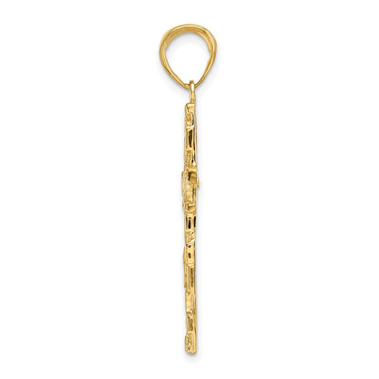 10K Polished Textured Nugget Style Cross Pendant