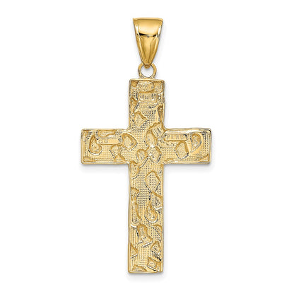 10K Polished Textured Nugget Style Cross Pendant