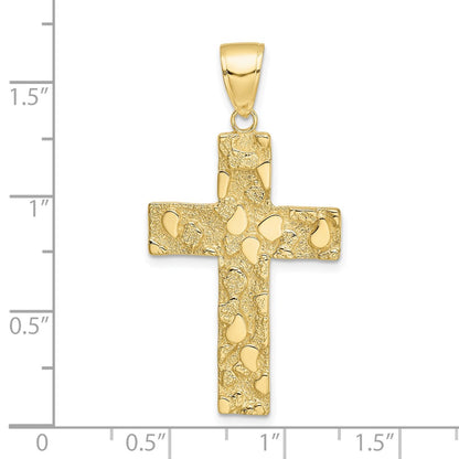 10K Polished Textured Nugget Style Cross Pendant