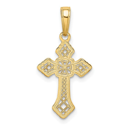 10K Polished Cross with Lace Center and Arrow Tips Pendant