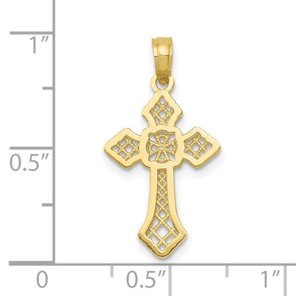 10K Polished Cross with Lace Center and Arrow Tips Pendant