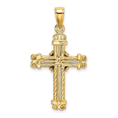 10K Polished Textured X Center Cross Pendant