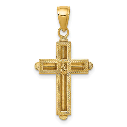 10K Polished Beveled Stick Cross with Frame Pendant