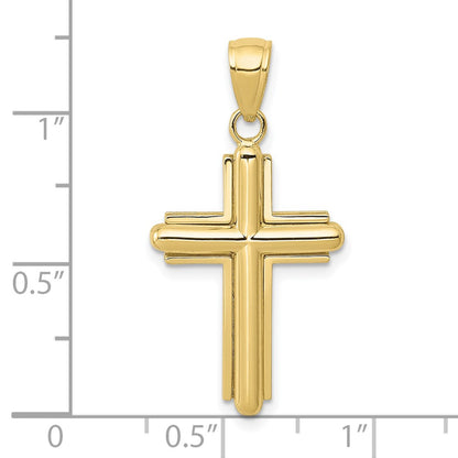 10K Polished Beveled Stick Cross with Frame Pendant