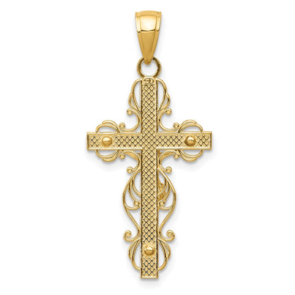 10K Polished Crucifix with Lace Trim Pendant